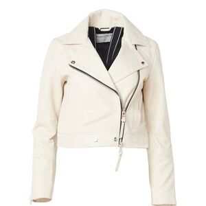 Shoreditch Ski Club White and Black Leather Biker Jacket Size S MSRP $695 NWT